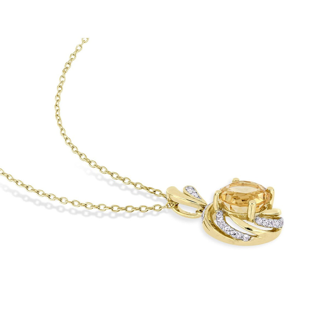 1.85 Carat (ctw) Citrine Swirl Pendant Necklace in Yellow Sterling Silver with Chain and White Topaz Image 4