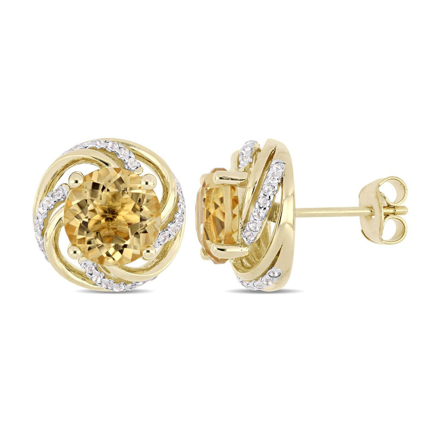 3.98 Carat (ctw) Citrine and White Topaz Halo Earrings in Yellow Sterling Silver Image 1