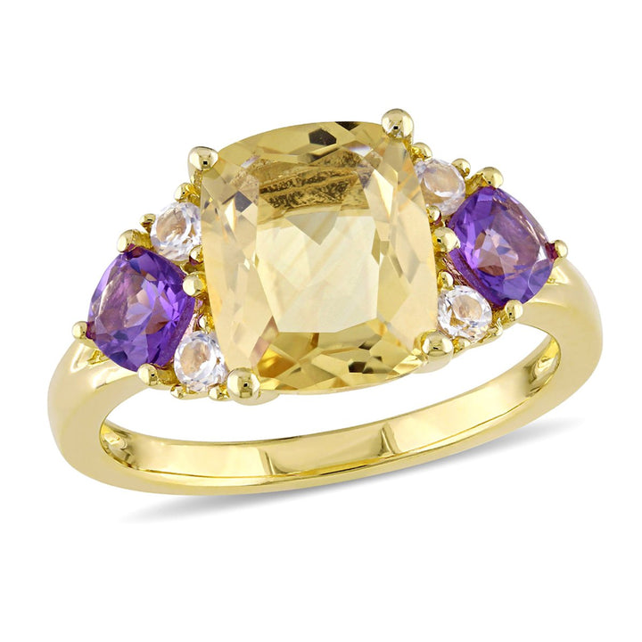 3.34 Carat (ctw) Citrine and African Amethyst Ring in Yellow Plated Sterling Silver Image 1