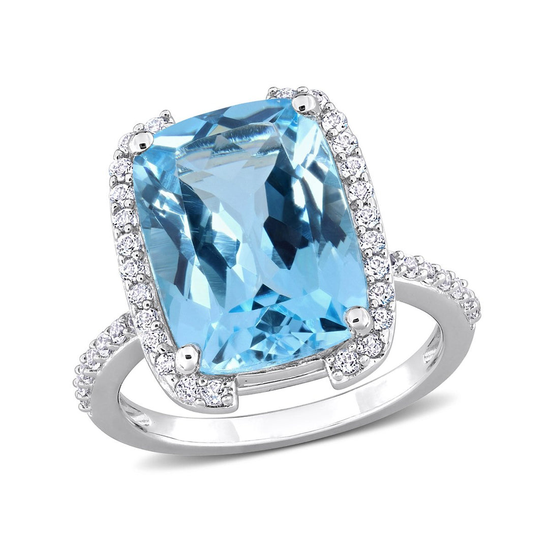 9.00 Carat (ctw) Sky Blue Topaz and White Topaz Ring in Sterling Silver Image 1