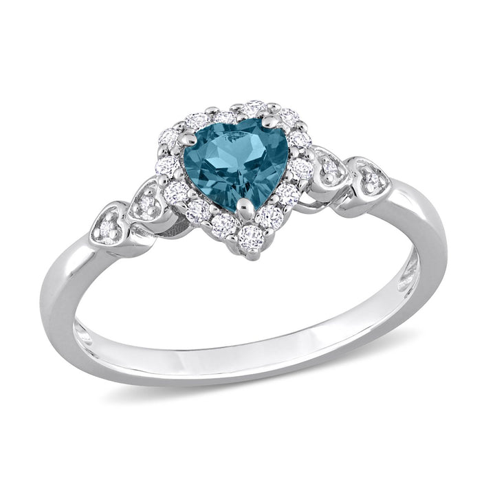 1/2 Carat (ctw) London Blue Topaz Heart Ring in Sterling Silver with Accent Diamonds Image 1