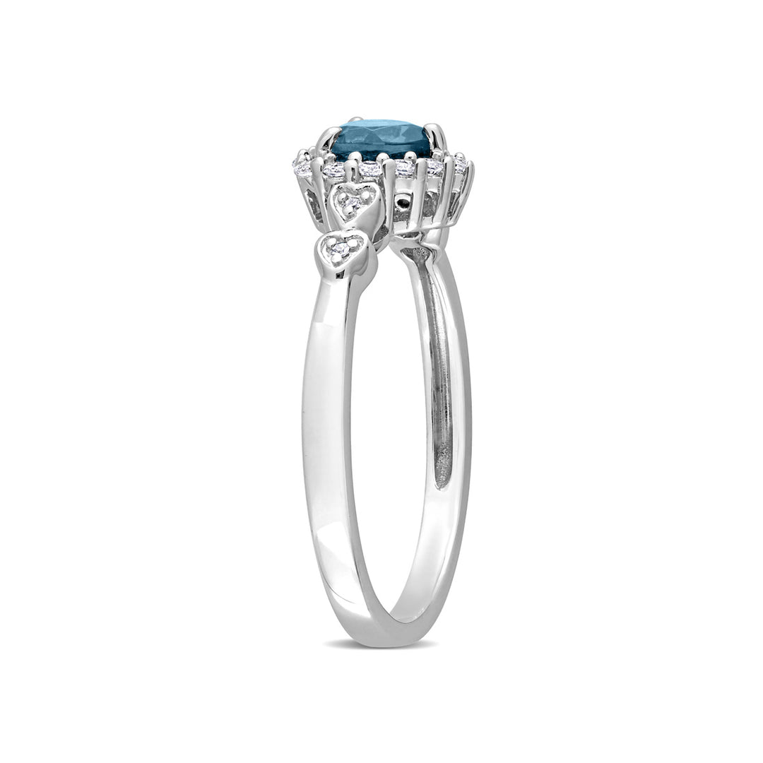 1/2 Carat (ctw) London Blue Topaz Heart Ring in Sterling Silver with Accent Diamonds Image 2