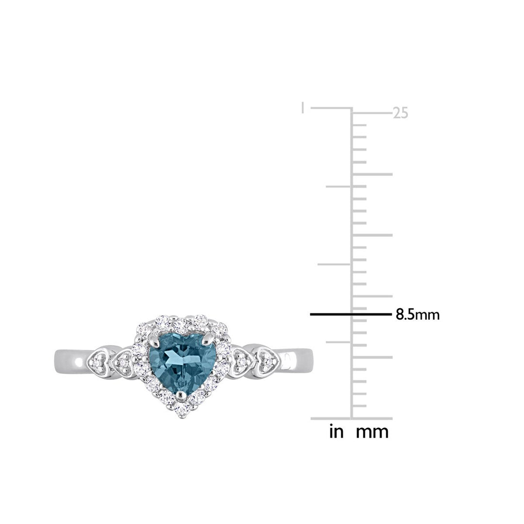 1/2 Carat (ctw) London Blue Topaz Heart Ring in Sterling Silver with Accent Diamonds Image 3