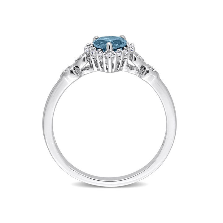 1/2 Carat (ctw) London Blue Topaz Heart Ring in Sterling Silver with Accent Diamonds Image 4