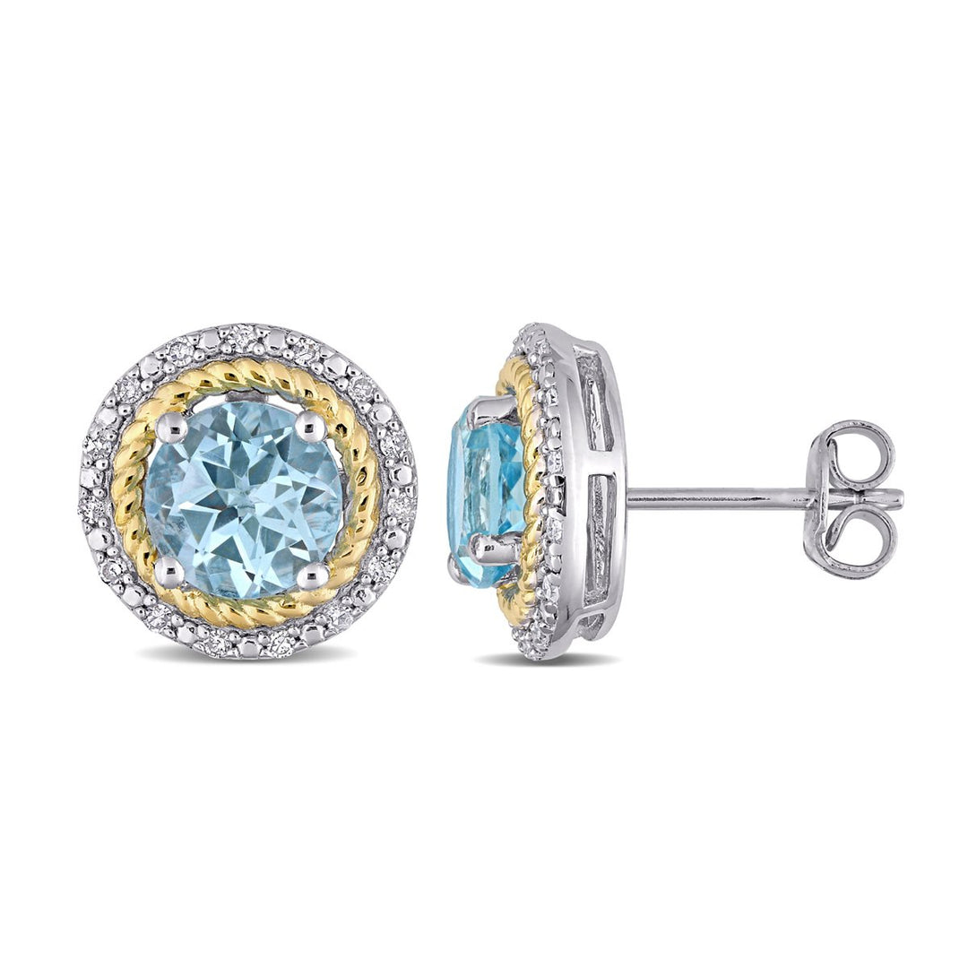 3.16 Carat (ctw) Blue Topaz Halo Earrings in Sterling Silver with Accent Diamonds Image 1