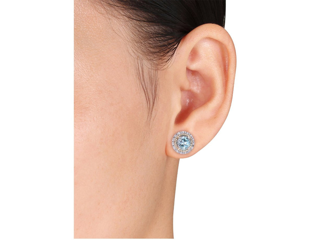 3.16 Carat (ctw) Blue Topaz Halo Earrings in Sterling Silver with Accent Diamonds Image 3