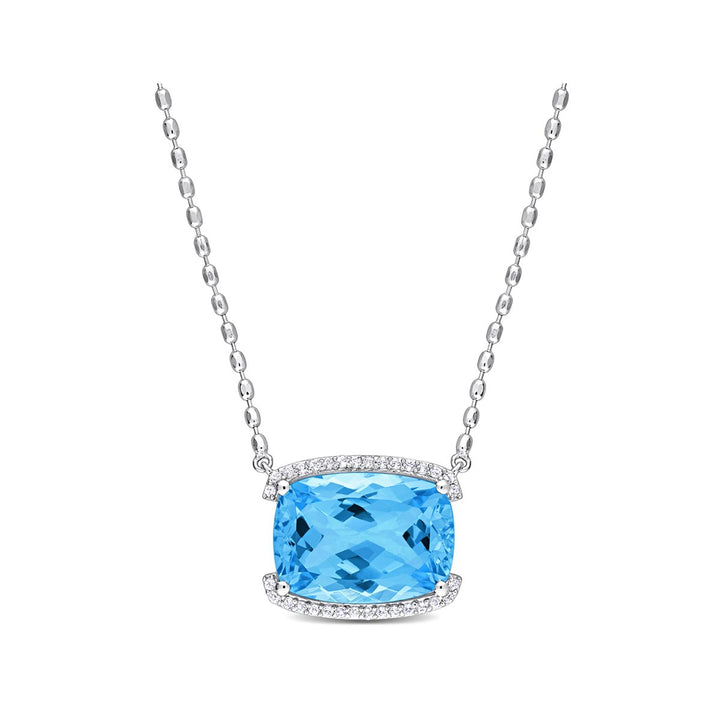 13 Carat (ctw) Blue Topaz Cushion Solitaire Pendant Necklace in Sterling Silver with Chain Image 1