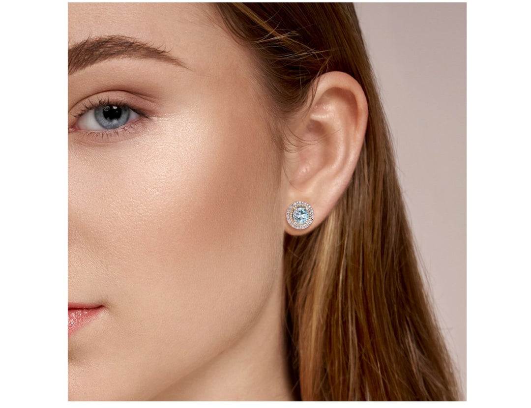 3.16 Carat (ctw) Blue Topaz Halo Earrings in Sterling Silver with Accent Diamonds Image 4