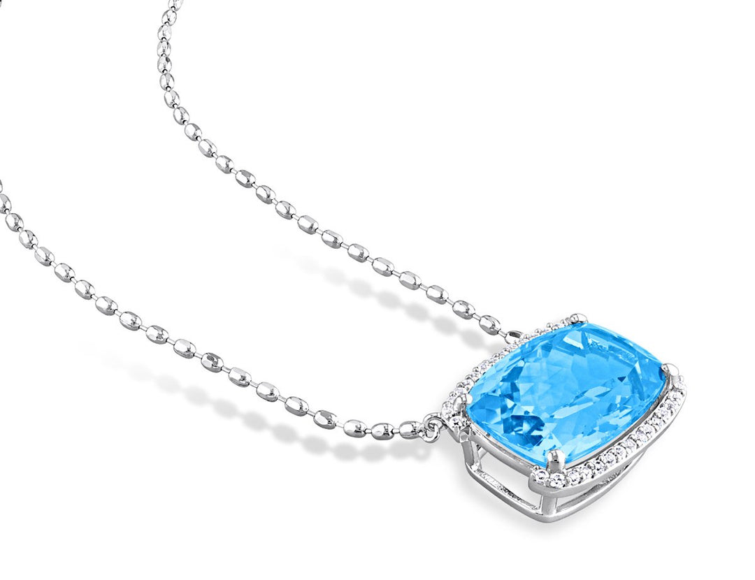 13 Carat (ctw) Blue Topaz Cushion Solitaire Pendant Necklace in Sterling Silver with Chain Image 3