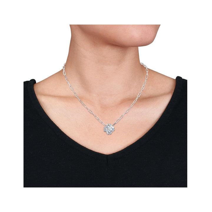 3.92 Carat (ctw) Blue Topaz Heart Pendant Necklace in Sterling Silver With Chain Image 4