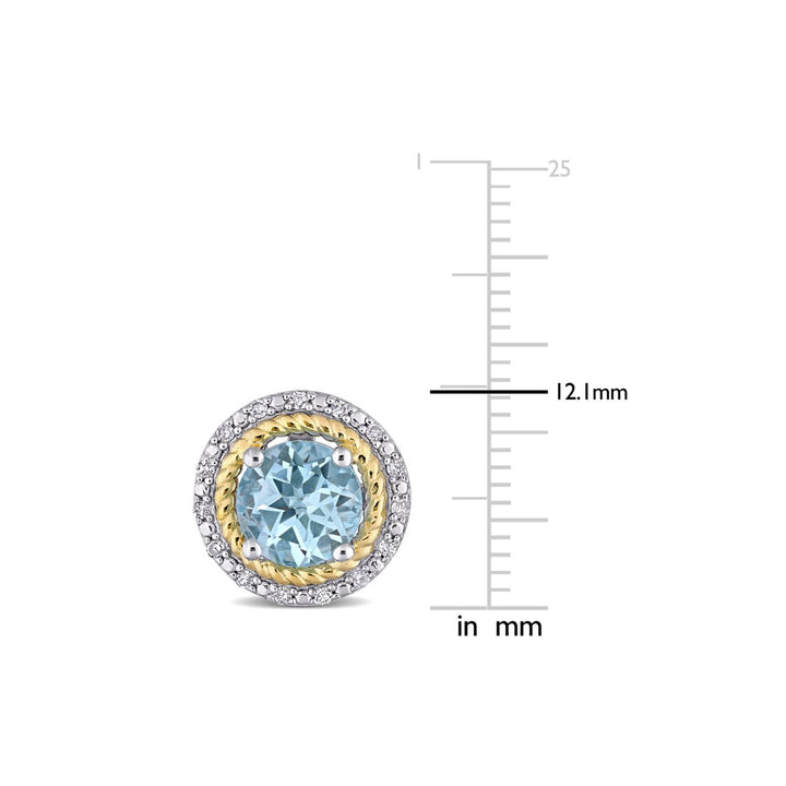 3.16 Carat (ctw) Blue Topaz Halo Earrings in Sterling Silver with Accent Diamonds Image 4