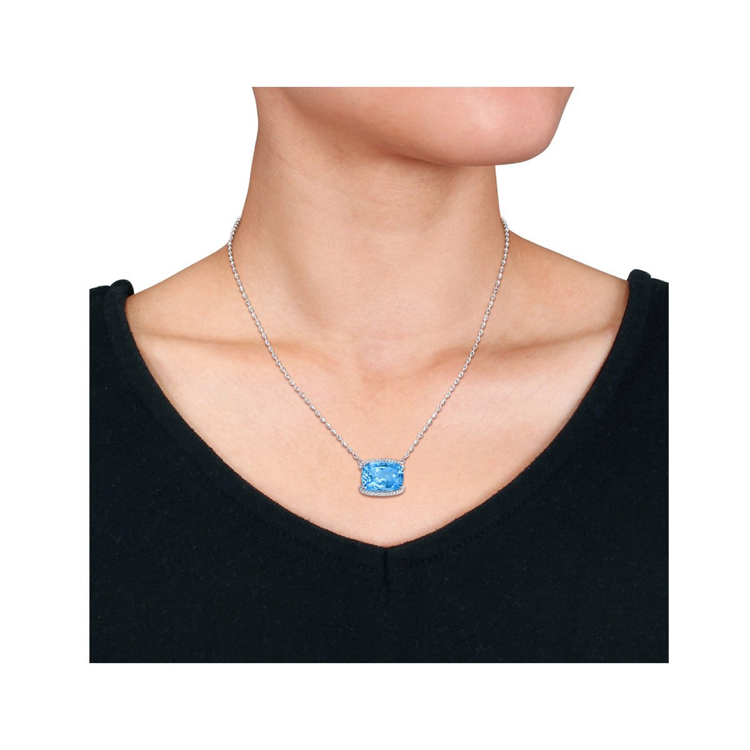 13 Carat (ctw) Blue Topaz Cushion Solitaire Pendant Necklace in Sterling Silver with Chain Image 4