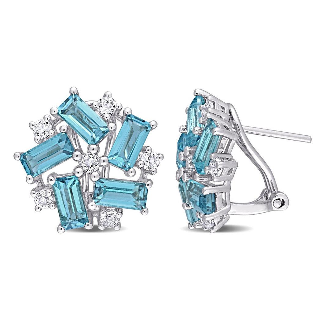 5.12 Carat (ctw) London Blue and White Topaz Baguette Button Earrings in Sterling Silver Image 1