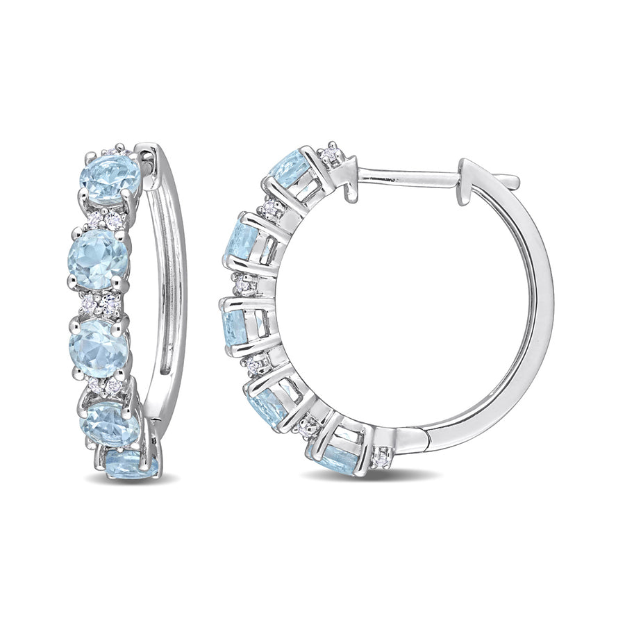 3.00 Carat (ctw) Blue Topaz Hoop Earrings in Sterling Silver Image 1