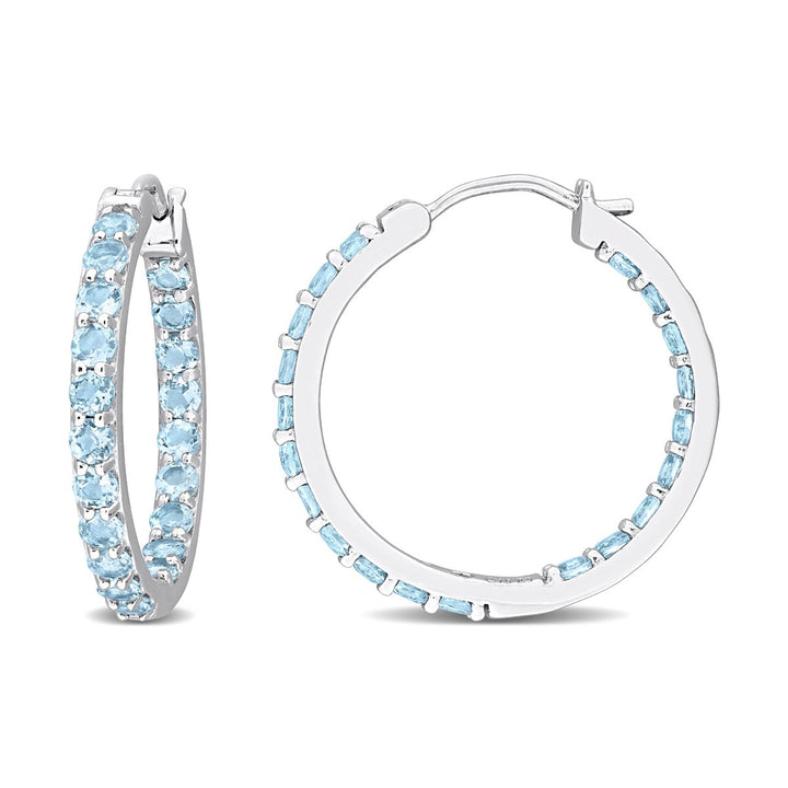 3.20 Carat (ctw) Blue Topaz Hoop Earrings in Sterling Silver Image 1