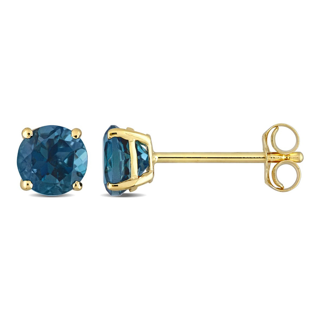 1.20 Carat (ctw) London Blue Topaz Solitaire Earrings in 14K Yellow Gold Image 1