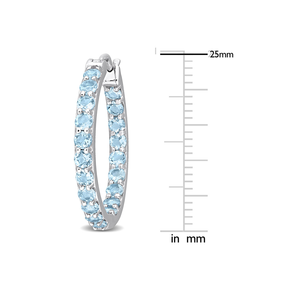 3.20 Carat (ctw) Blue Topaz Hoop Earrings in Sterling Silver Image 3