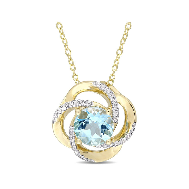 2.35 Carat (ctw) Blue Topaz Halo Swirl Pendant Necklace in Yellow Sterling Silver With Chain Image 1