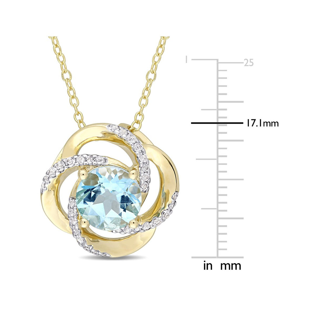 2.35 Carat (ctw) Blue Topaz Halo Swirl Pendant Necklace in Yellow Sterling Silver With Chain Image 2