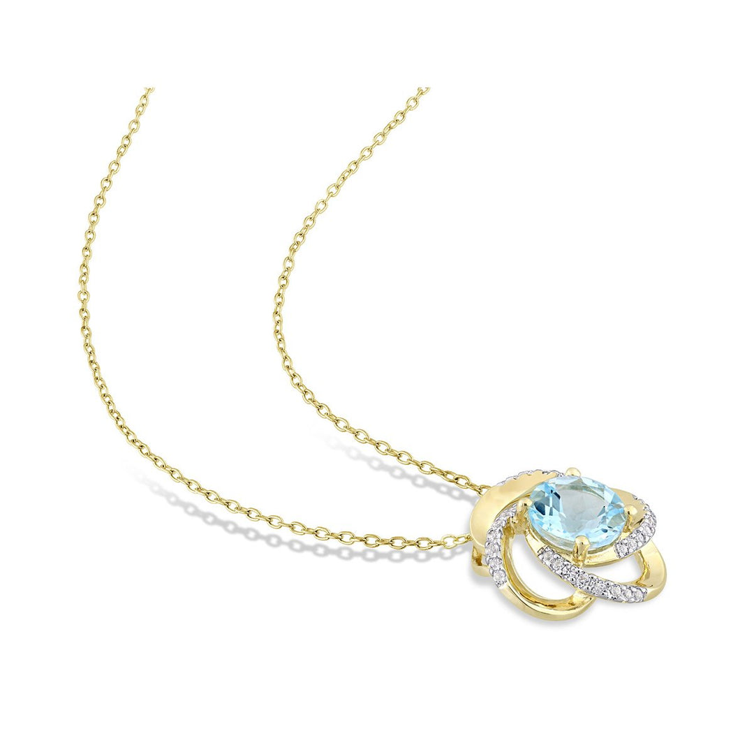 2.35 Carat (ctw) Blue Topaz Halo Swirl Pendant Necklace in Yellow Sterling Silver With Chain Image 3