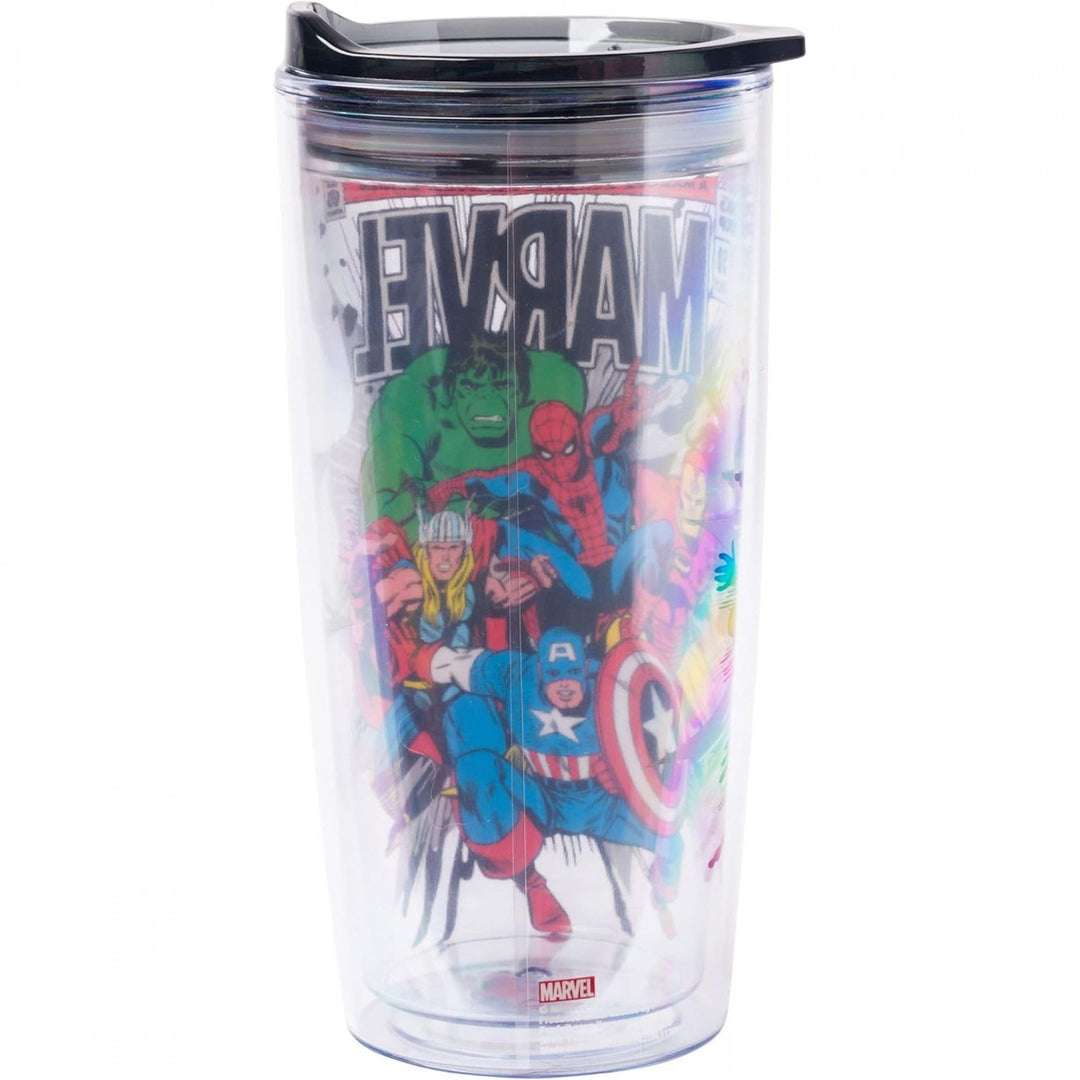 Avengers Retro Comic Cover 20oz Double Wall Travel Tumbler with Lid Image 1