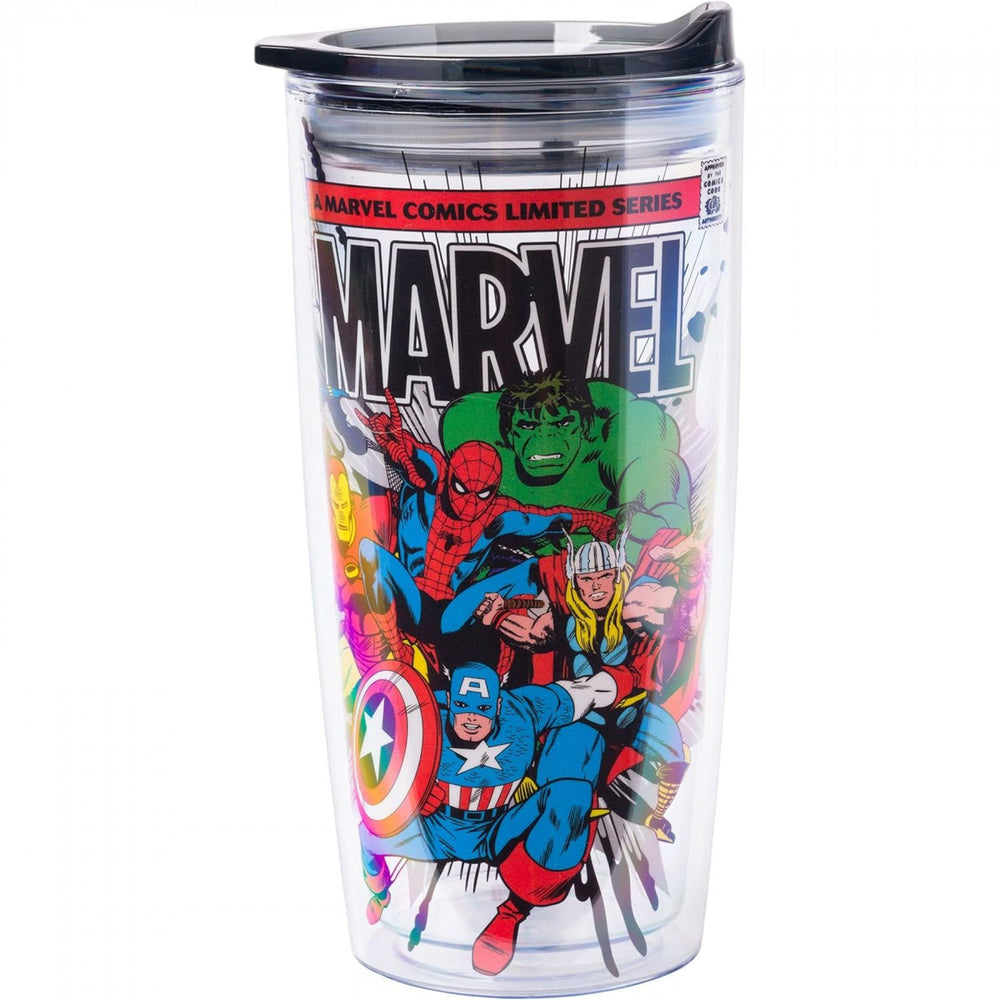 Avengers Retro Comic Cover 20oz Double Wall Travel Tumbler with Lid Image 2