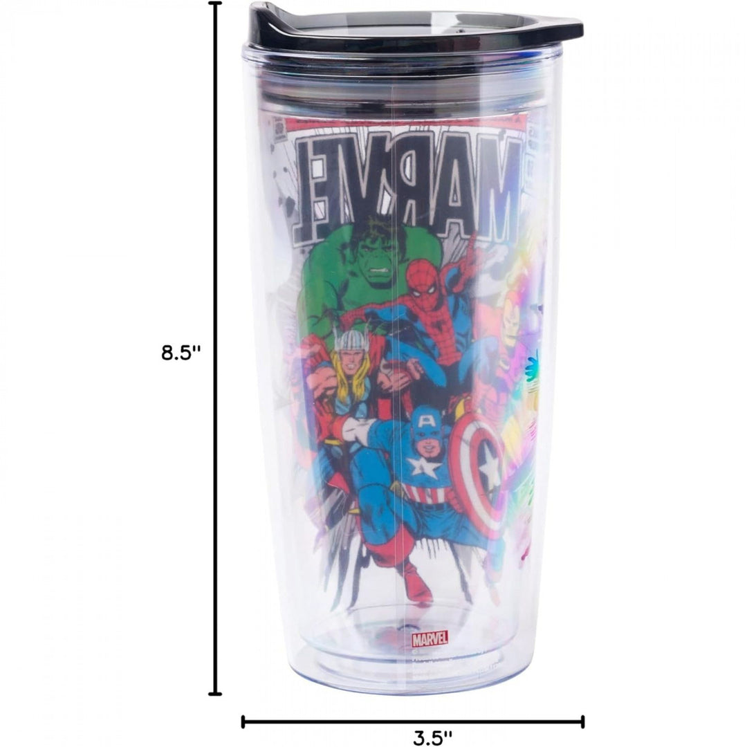 Avengers Retro Comic Cover 20oz Double Wall Travel Tumbler with Lid Image 3