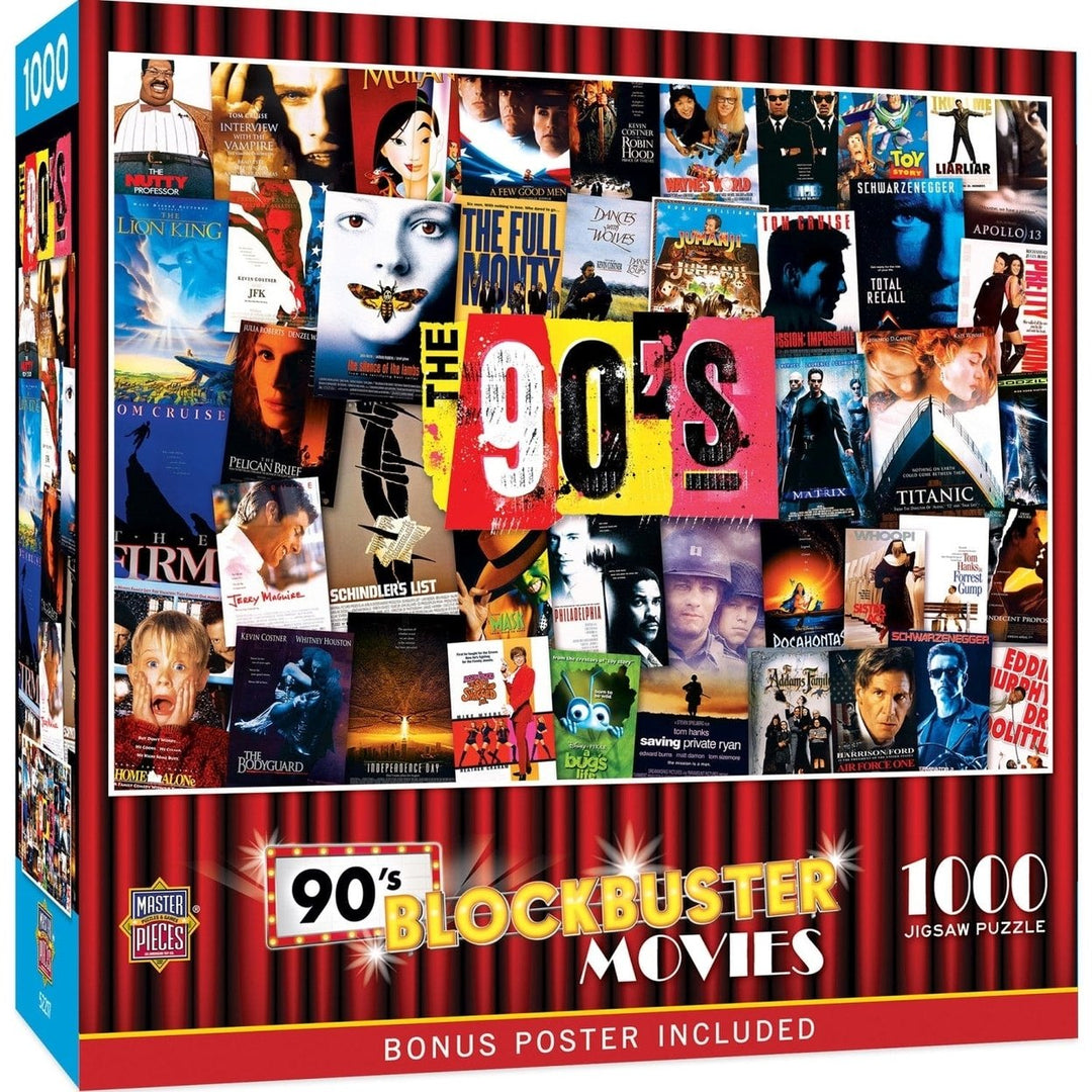 90s Blockbusters 1000 Piece Jigsaw Puzzle Nostalgic Movie Collage Puzzle Image 1