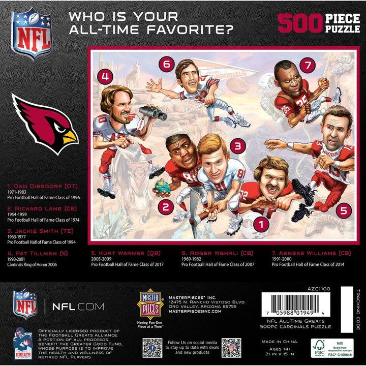 Arizona Cardinals 500 Piece Jigsaw Puzzle MasterPieces NFL Team Players Art Image 3