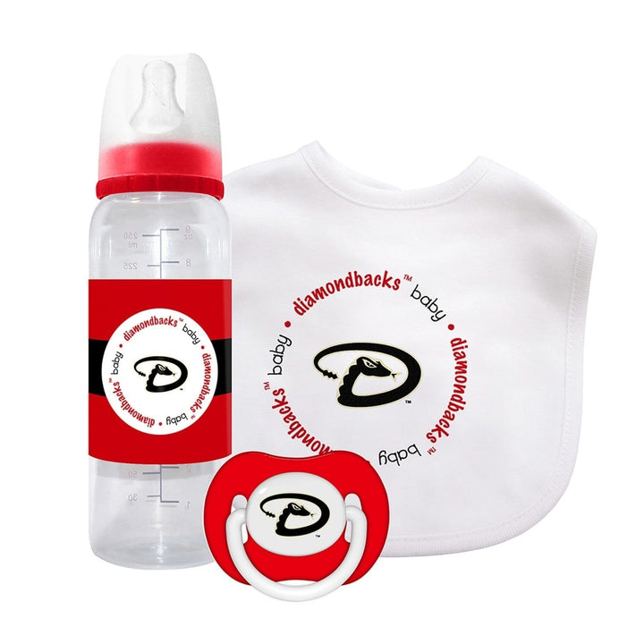 Arizona Diamondbacks Baby Gift Set 3-Piece BPA-Free Pacifier Bottle Bib Image 1