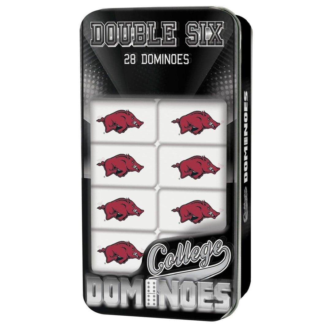 Arkansas Razorbacks Dominoes Set NCAA Officially Licensed 28 Resin in Tin Box Image 1