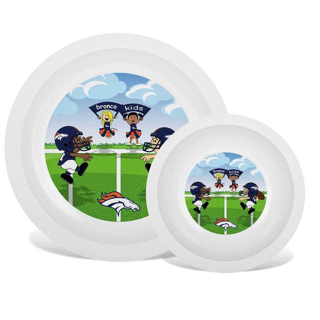 Denver Broncos Baby Plate and Bowl Set BPA Free Microwave Safe Team Graphics Image 1