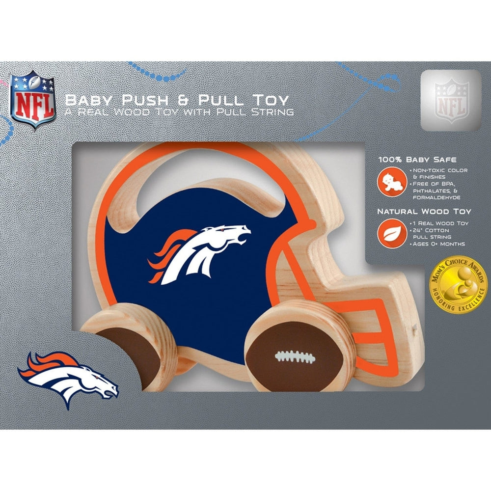 Denver Broncos Push Pull Baby Toy Wood Baby Safe Non-Toxic Colorful Wheels Image 2