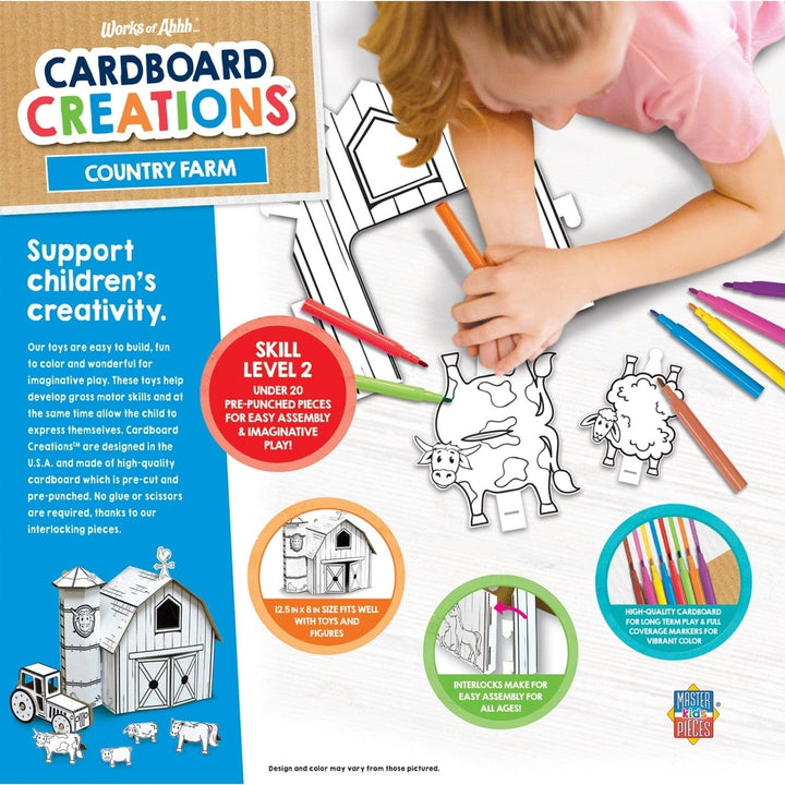 Cardboard Craft Kit Farm Playset Buildable with Markers and 17 Pre-Cut Pieces Image 3