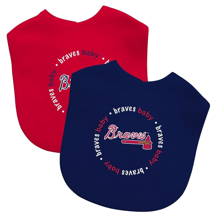 Atlanta Braves Baby Bibs 2-Pack Cotton Navy Red Embroidered Team Logo Image 1