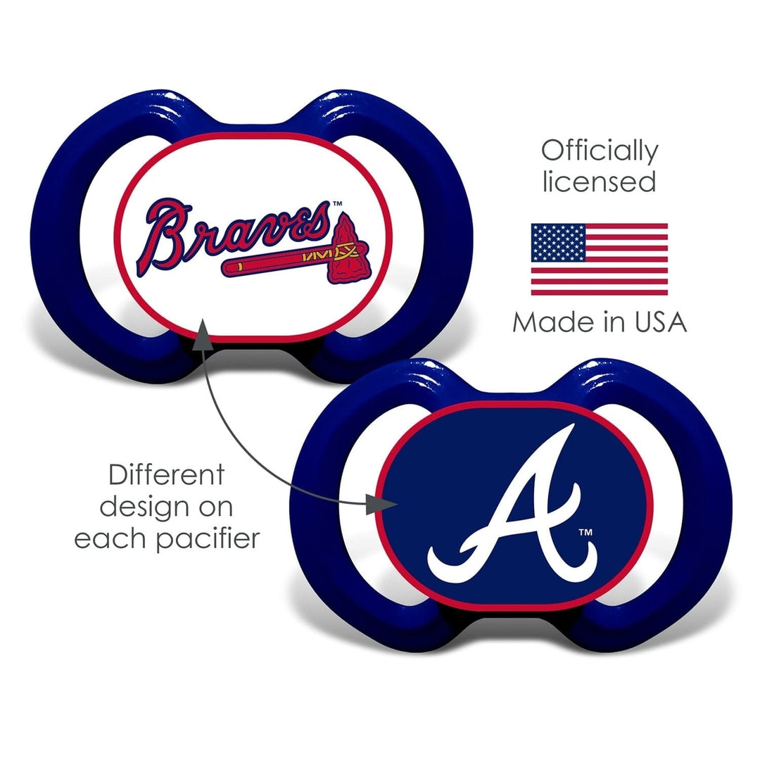 Atlanta Braves Pacifier 2 Pack Orthodontic Silicone BPA Free Team Colors Image 4