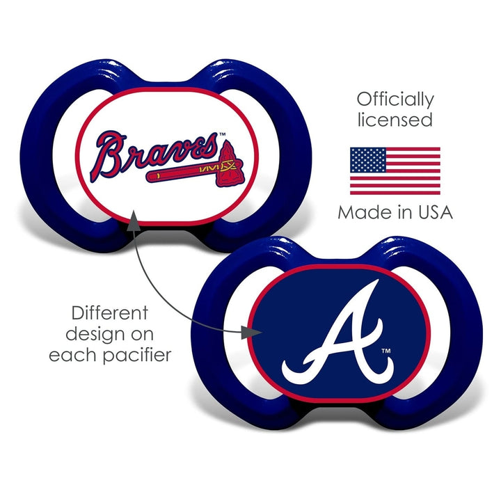 Atlanta Braves Pacifier 2 Pack Orthodontic Silicone BPA Free Team Colors Image 4