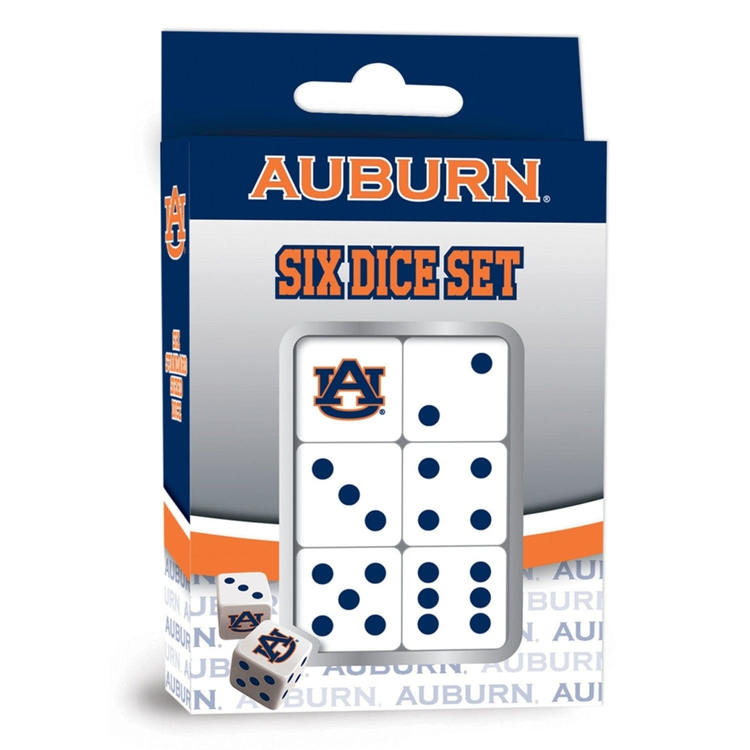 Auburn Tigers NCAA Dice Set 6-Piece Gaming D6 Standard Size Team Logo Colors Image 1