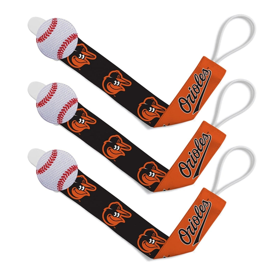 Baltimore Orioles Pacifier Clip 3-Pack MLB Team Logo Baby Fanatic Clips Image 1