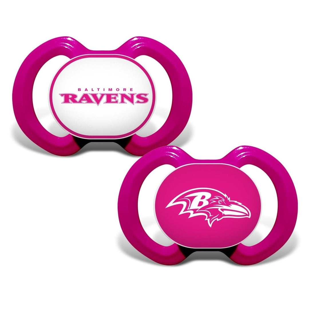 Baltimore Ravens Pink Pacifier 2-Pack Officially Licensed BPA-Free Infant Soothers Image 1