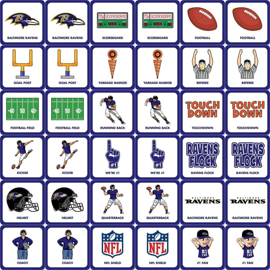 Baltimore Ravens Matching Game NFL Family Memory Card Game 18 Pairs Image 2