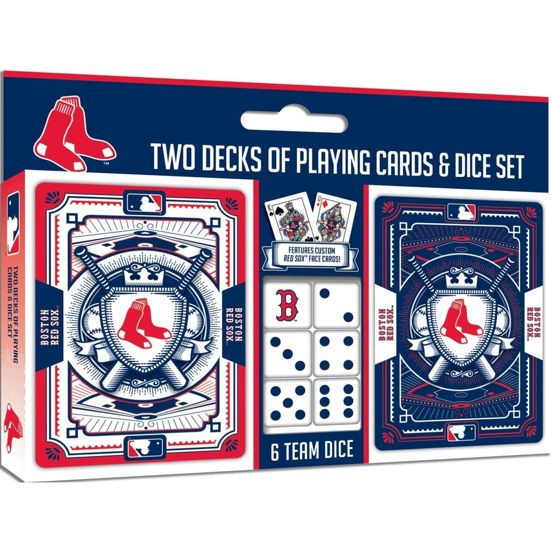 Boston Red Sox Playing Cards Dice Set 2-Pack Casino Style MLB Game Night Image 1