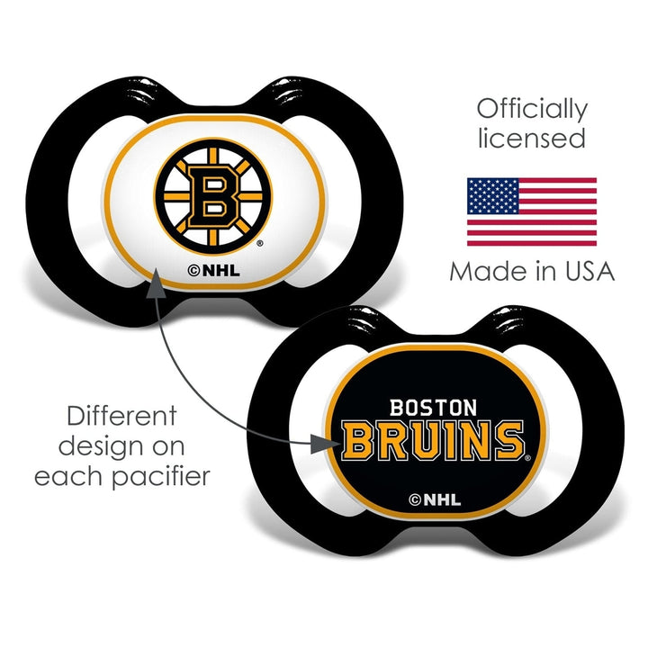 Boston Bruins Pacifier 2-Pack Orthodontic Silicone Team Logo BPA-Free Infants Image 3