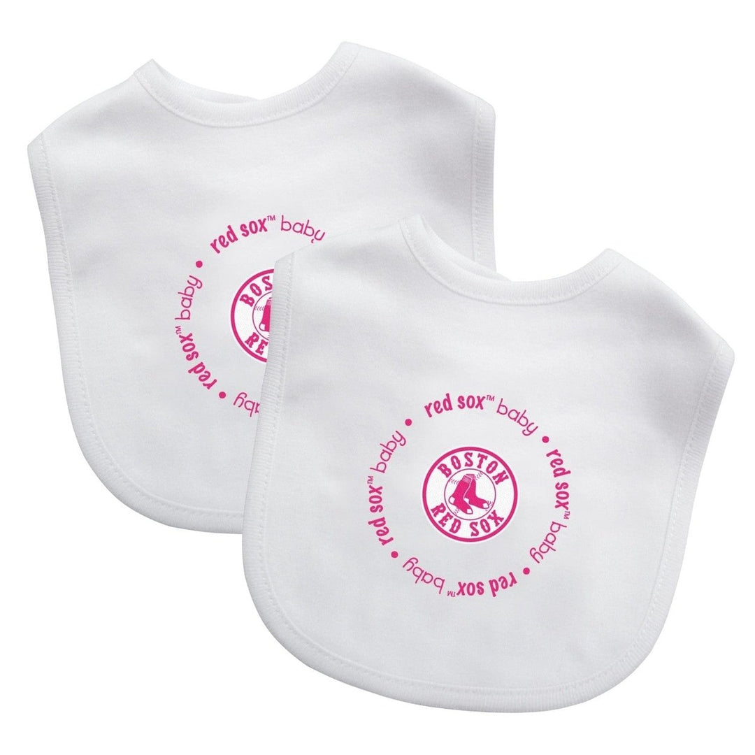 Boston Red Sox Baby Bibs 2-Pack Pink Cotton Unisex MLB Team Logo Image 1