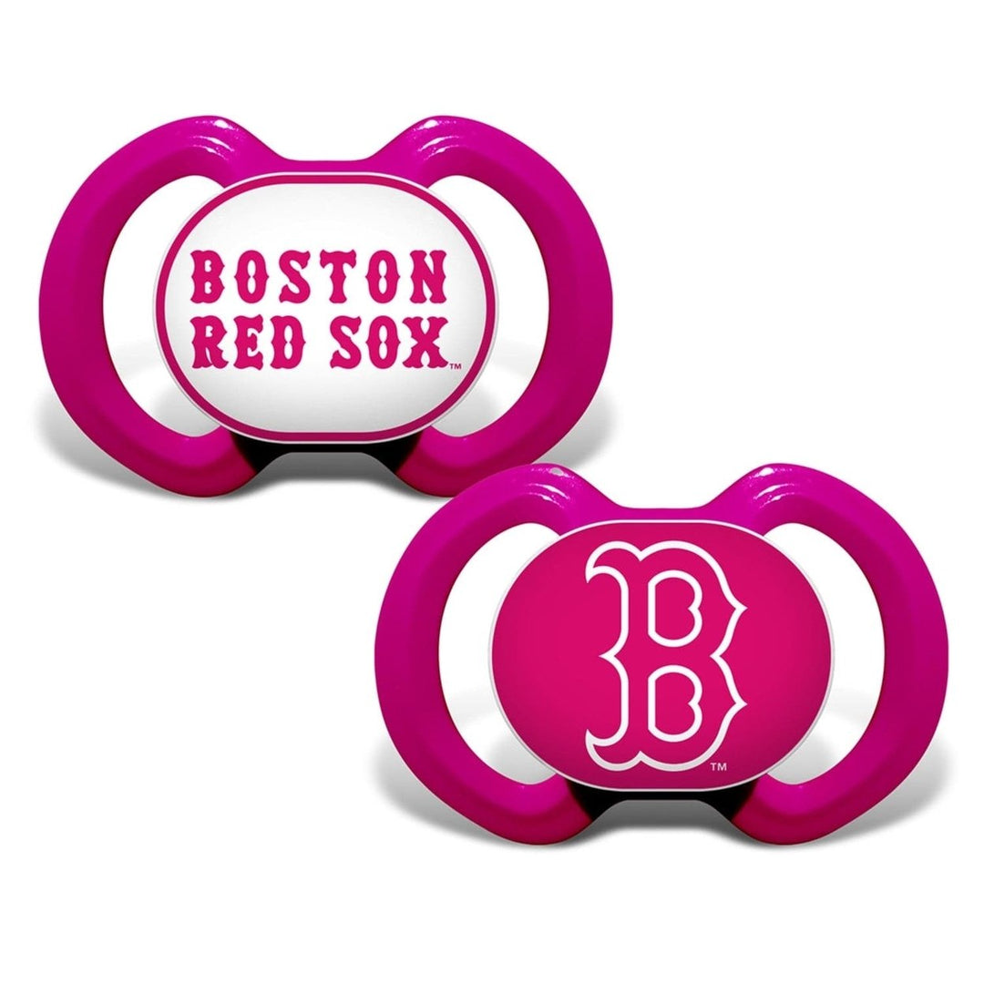 Boston Red Sox Pink Pacifiers 2-Pack Orthodontic Silicone BPA-Free for Infants Image 1