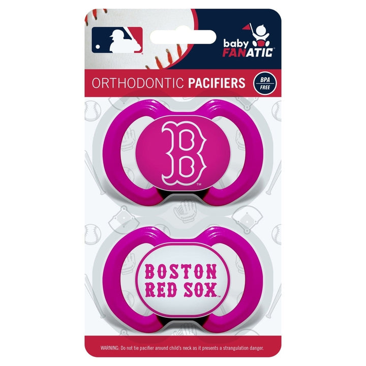 Boston Red Sox Pink Pacifiers 2-Pack Orthodontic Silicone BPA-Free for Infants Image 2