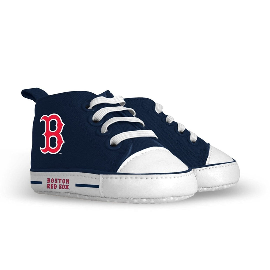 Boston Red Sox Baby Shoes Unisex High Top Pre-Walkers Soft Fabric Grippers Image 1