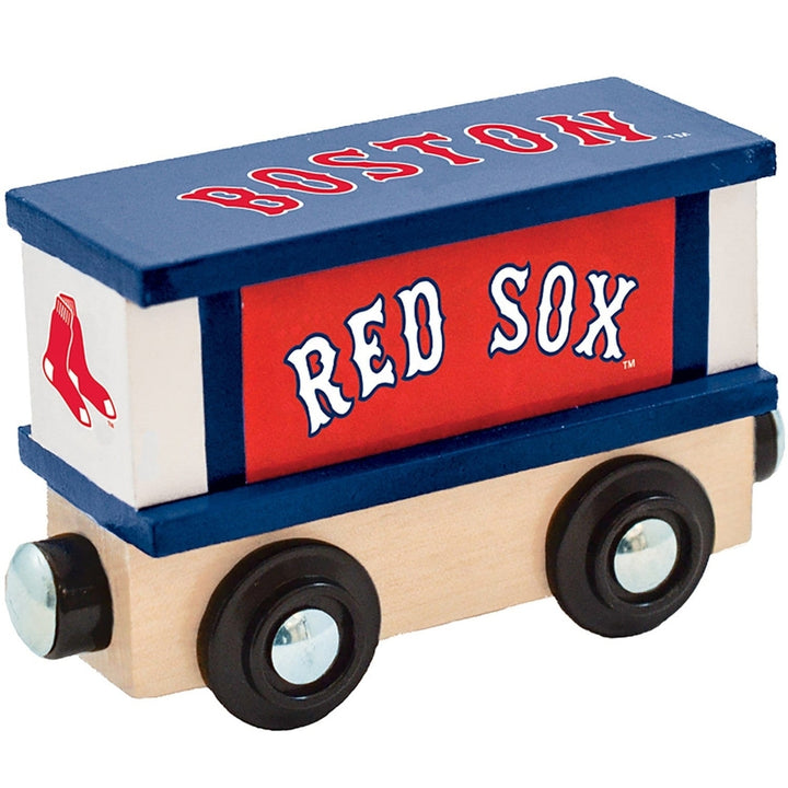 Boston Red Sox Toy Train Box Car Hand-Painted Wood Compatible with 1in Tracks Image 1