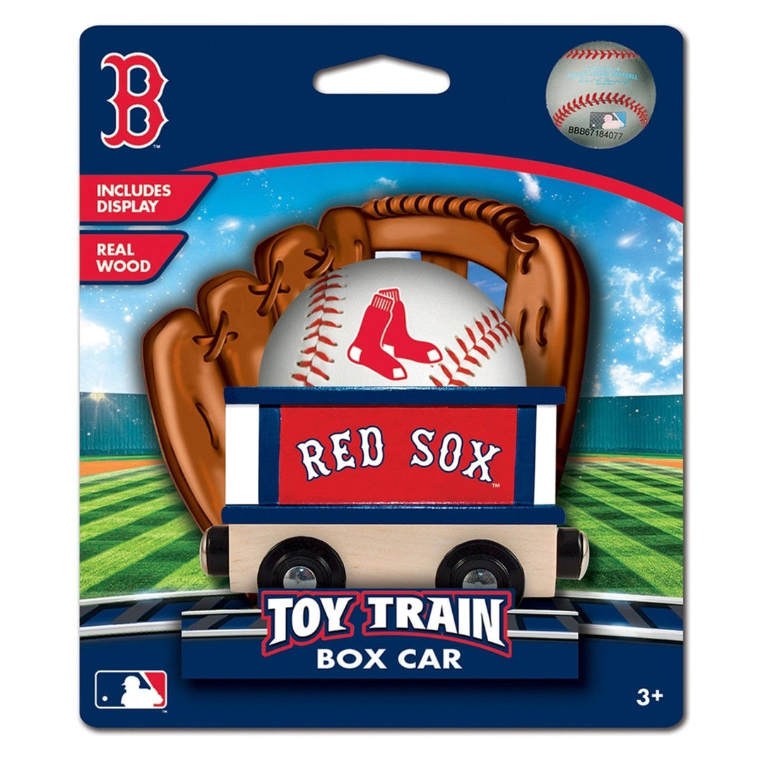 Boston Red Sox Toy Train Box Car Hand-Painted Wood Compatible with 1in Tracks Image 2