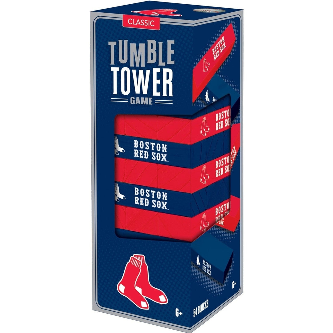 Boston Red Sox Wooden Tumble Tower Game 54 Blocks MLB Team Challenge Image 1